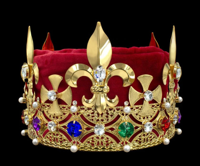 Adult Men's Red And Gold Jeweled Crown