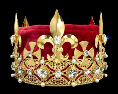 Men's King Round Crown Gold with CLEAR jewels - Red Velvet 5.5