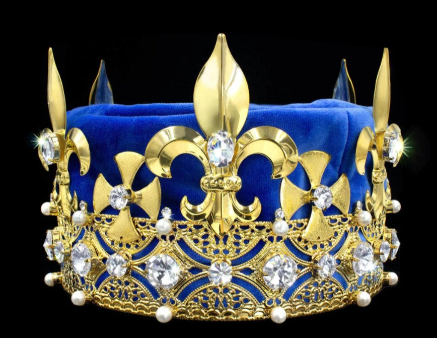 Men's King Round Crown Gold Blue Velvet 5.5