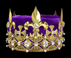 Men's King Round Crown Gold Purple Velvet 5.5" tall