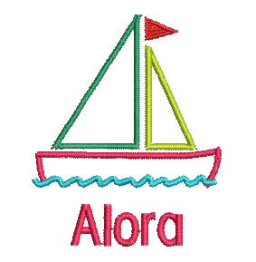 Preschool Child Sailboat Edit Name 4x6 art - ITH Digital Embroidery Design