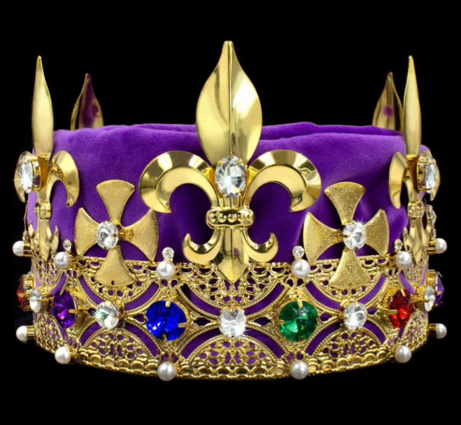 Men's King Round Crown Gold with Multi Color Stones - Purple Velvet 5 ...