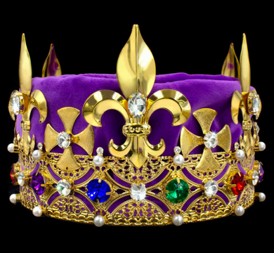 Men's King Round Crown Gold with Multi Color Stones - Purple Velvet 5.5