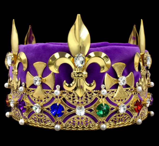 Men's King Round Crown Gold with Multi Color Stones - Purple Velvet 5.5