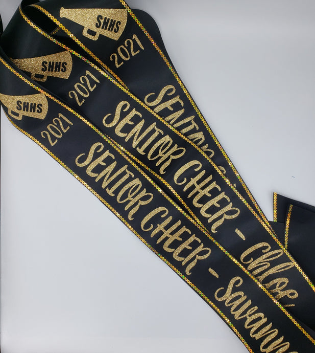 Senior Cheer sashes - custom - glittery sparkle