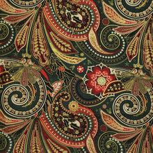Green Red Gold paisley on green