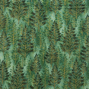 winter trees in green fabric