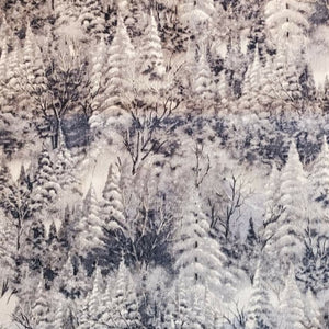snowy trees on gray fabric choice