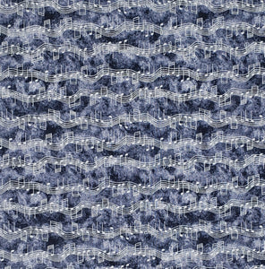 musical staff notes on blues fabric