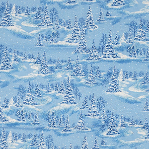 winter wonderland on light blue fabric