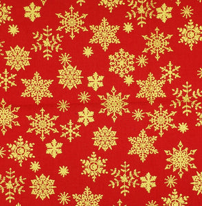 Metallic Gold Snowflakes on red face mask