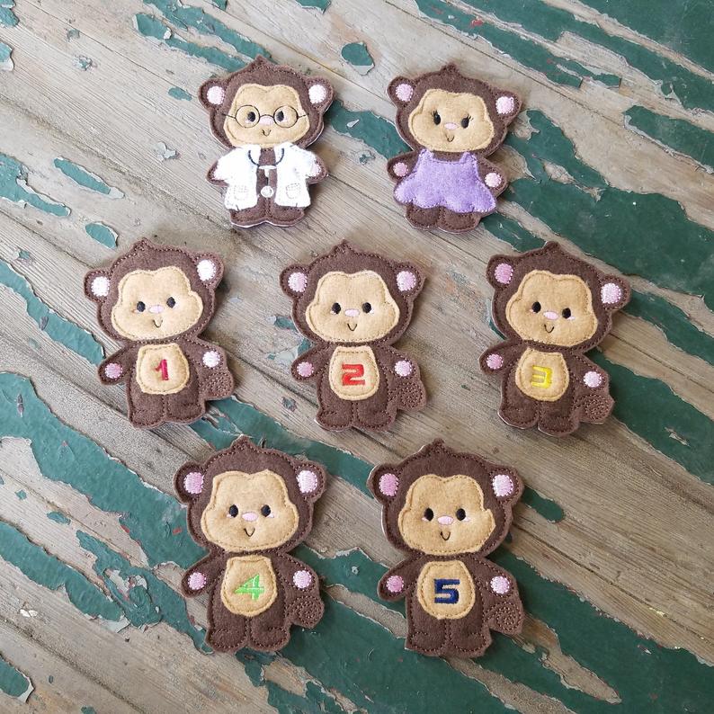Finger Puppets 5 Little Monkey embroidered playset