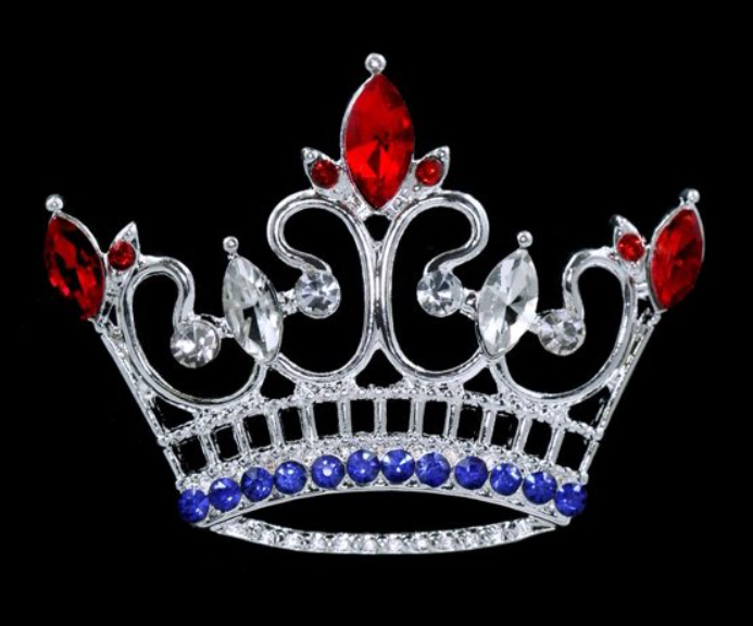 cp-20 Red White Blue King Queen Rhinestone Crown Sash pin brooch