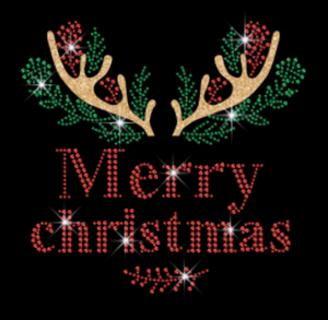 Merry Christmas Reindeer Antler Rhinestone Tee