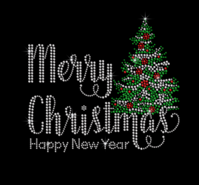 Merry Christmas New Year Tree Rhinestone Tee