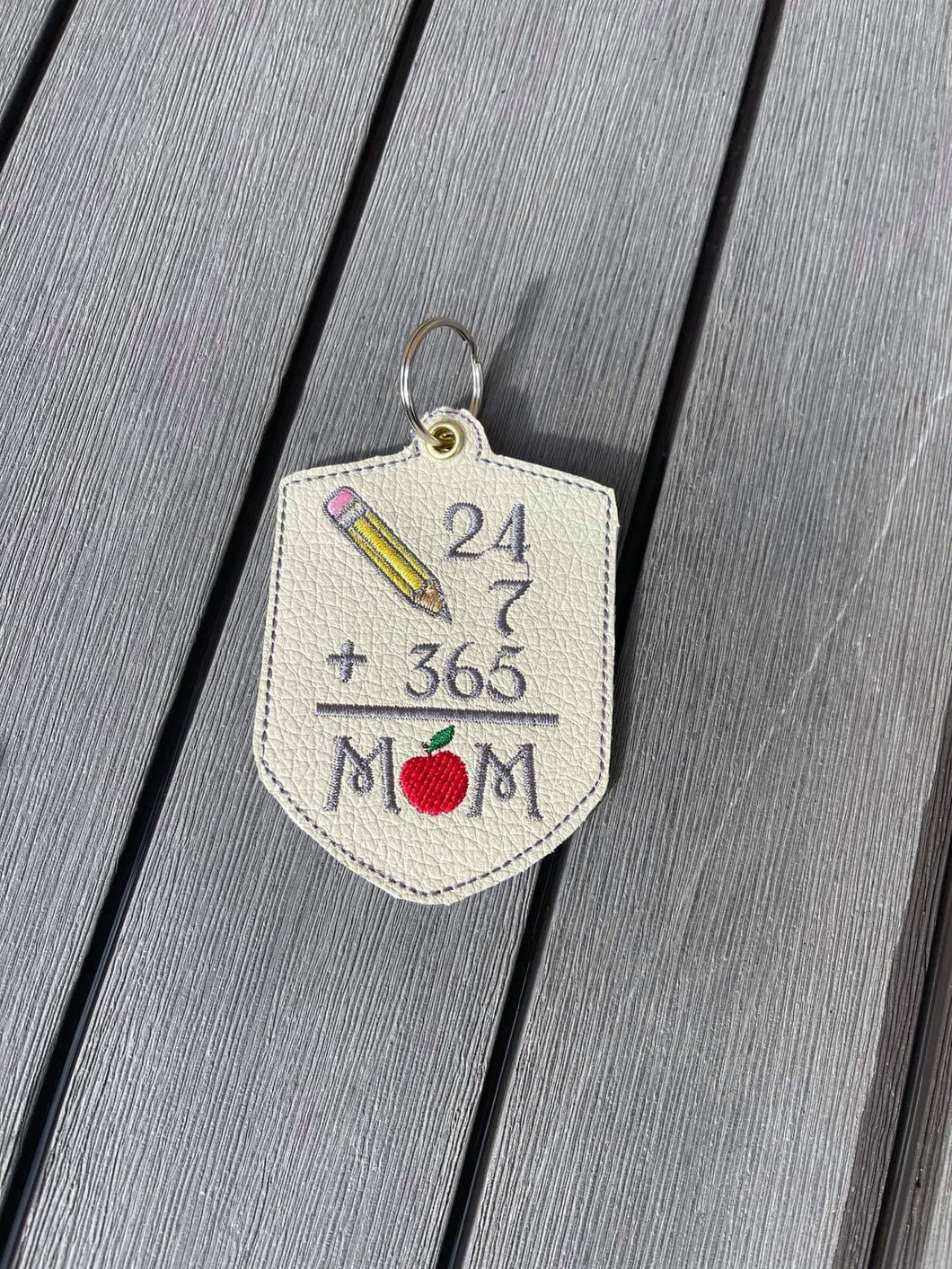 Mom 24 7 365 days 4x4 Keyfob - ITH Digital Embroidery Design